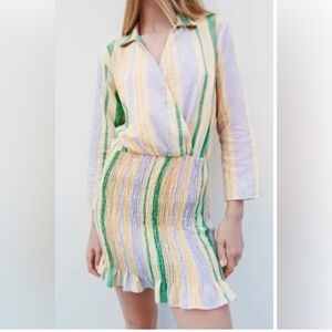ZARA NWT Cotton Multicolor Stripe Double Breasted Valery Mini Dress; Size M